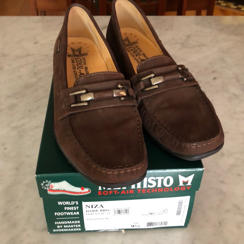 Brown suede Mephisto moccasins size 9.5